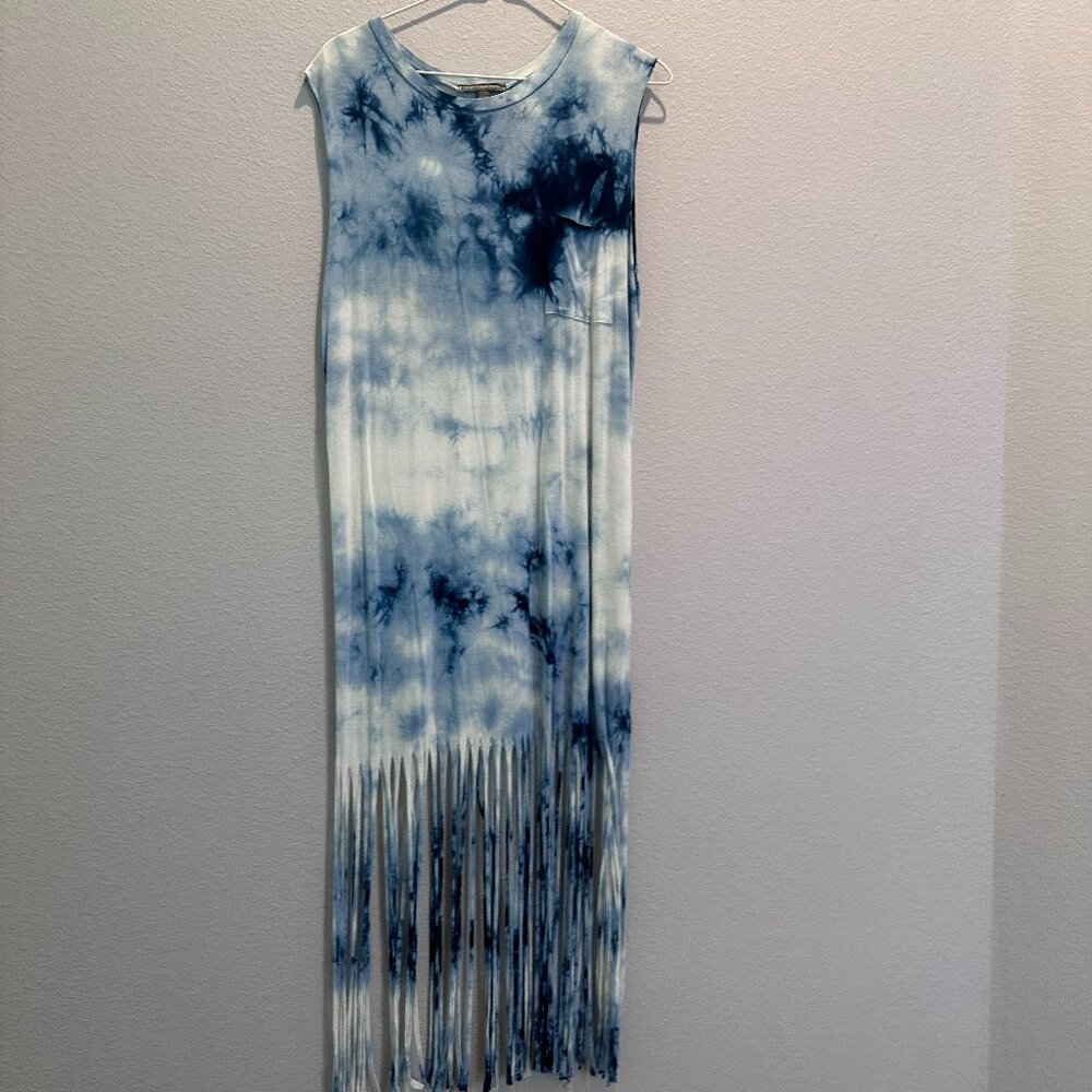 Sleeveless Tie Dye Fringe Dress Coverup